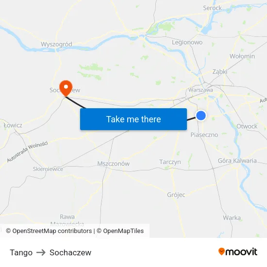 Tango to Sochaczew map