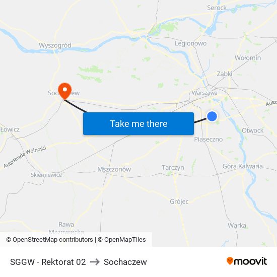 SGGW - Rektorat 02 to Sochaczew map