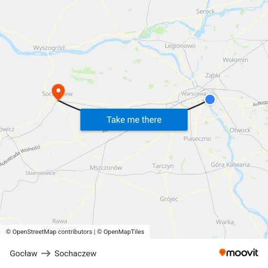 Gocław to Sochaczew map