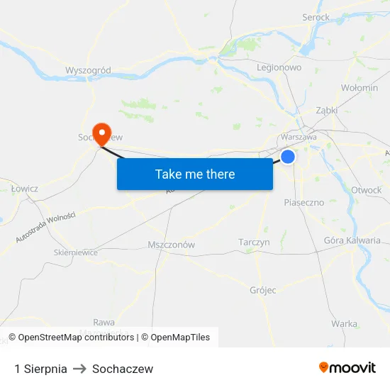 1 Sierpnia to Sochaczew map