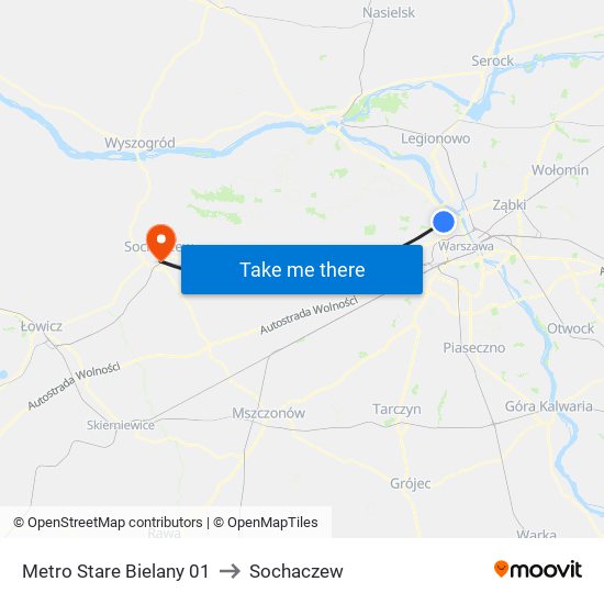 Metro Stare Bielany 01 to Sochaczew map