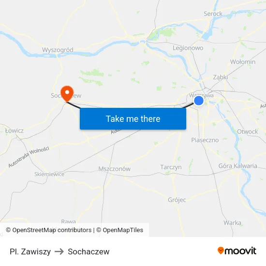 Pl. Zawiszy to Sochaczew map