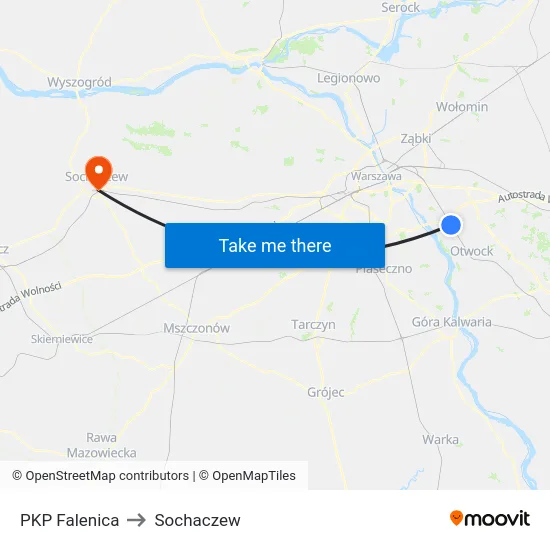 PKP Falenica to Sochaczew map