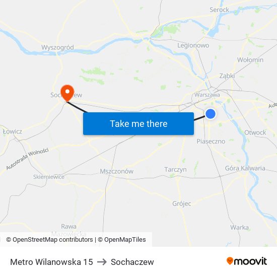 Metro Wilanowska 15 to Sochaczew map