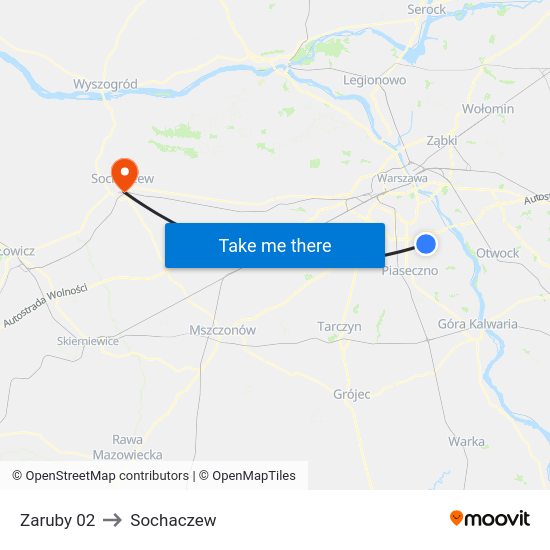 Zaruby to Sochaczew map