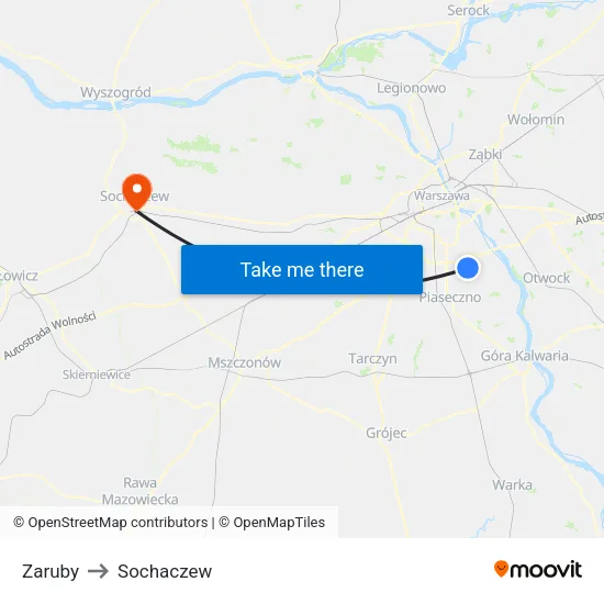 Zaruby to Sochaczew map