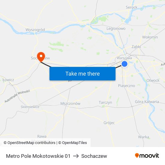 Metro Pole Mokotowskie to Sochaczew map