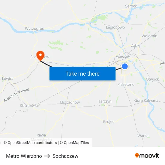 Metro Wierzbno to Sochaczew map