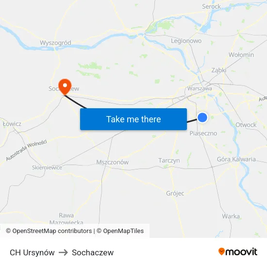 CH Ursynów to Sochaczew map