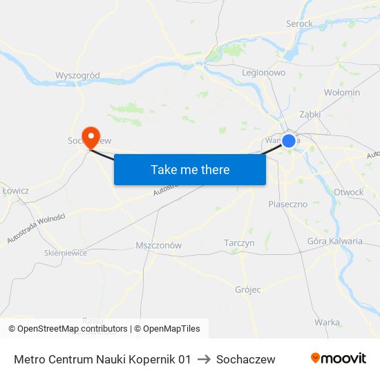 Metro Centrum Nauki Kopernik 01 to Sochaczew map