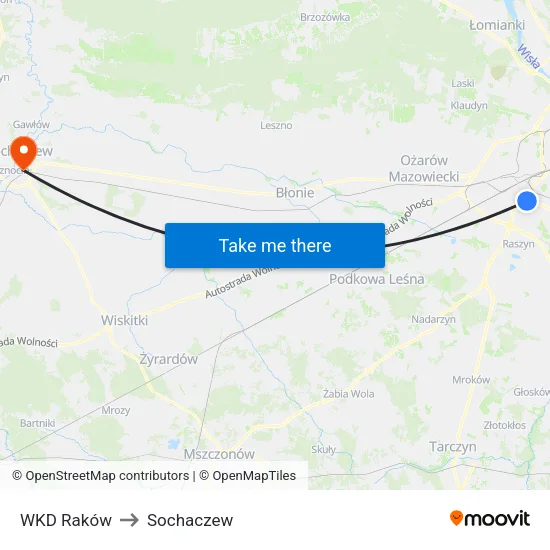 WKD Raków to Sochaczew map