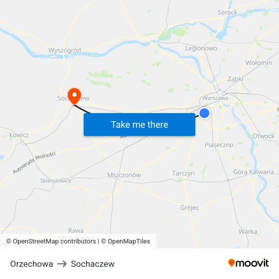 Orzechowa to Sochaczew map