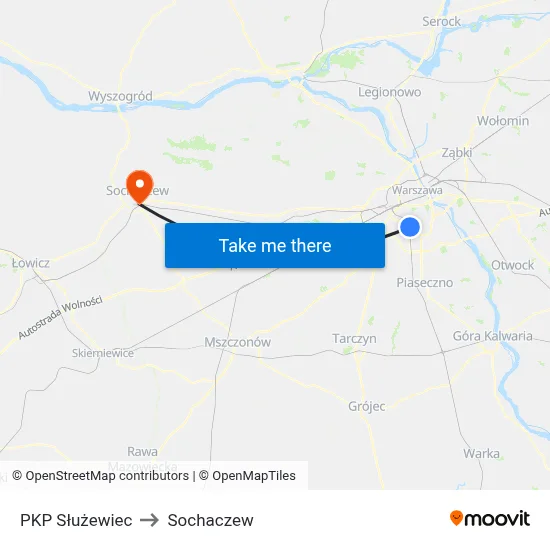 PKP Służewiec to Sochaczew map