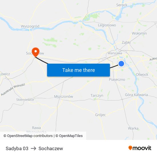 Sadyba to Sochaczew map