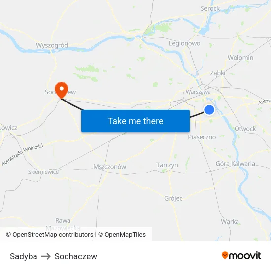 Sadyba to Sochaczew map
