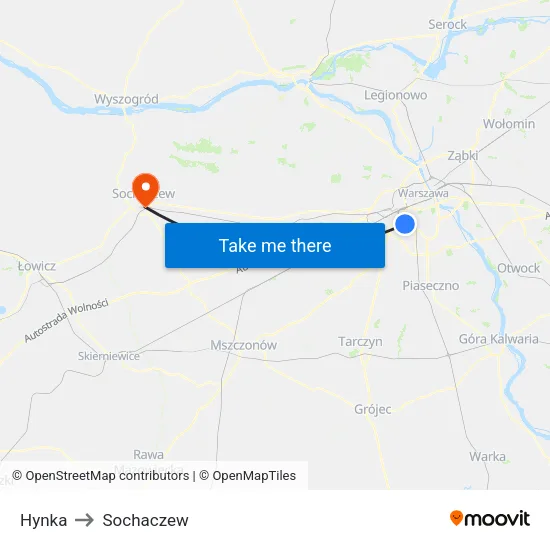 Hynka to Sochaczew map