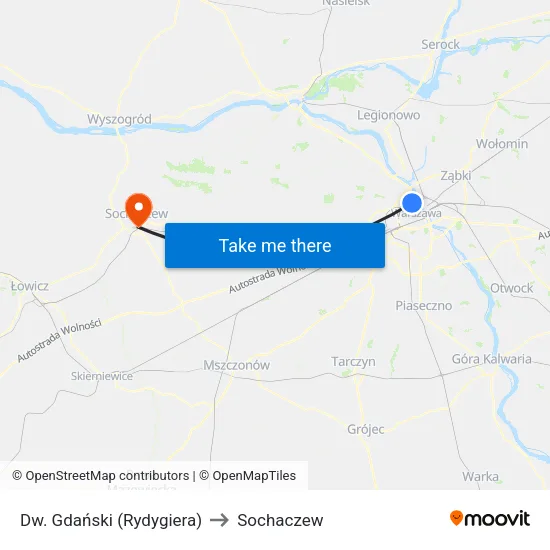 Dw. Gdański (Rydygiera) to Sochaczew map