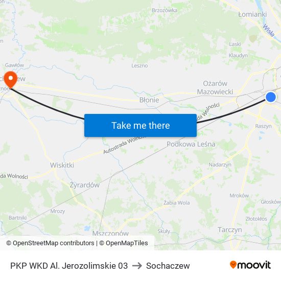 PKP WKD Al. Jerozolimskie to Sochaczew map