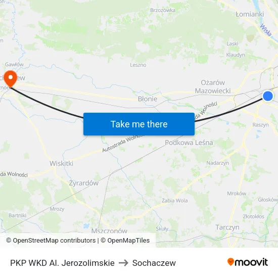 PKP WKD Al. Jerozolimskie to Sochaczew map