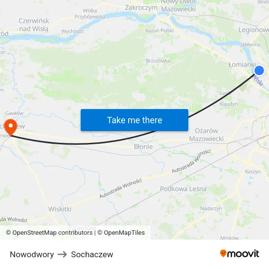 Nowodwory to Sochaczew map
