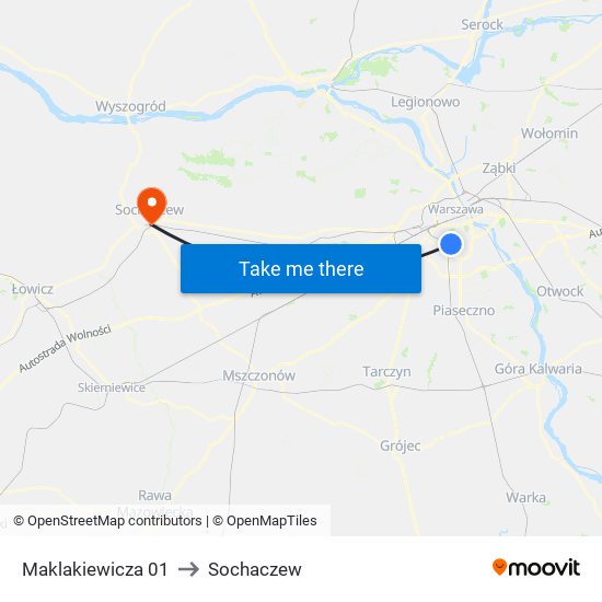 Maklakiewicza to Sochaczew map