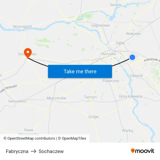 Fabryczna to Sochaczew map