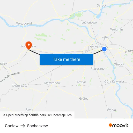 Gocław to Sochaczew map