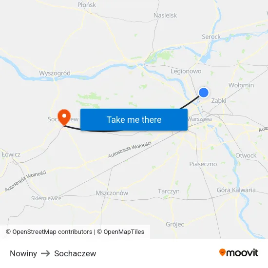 Nowiny to Sochaczew map