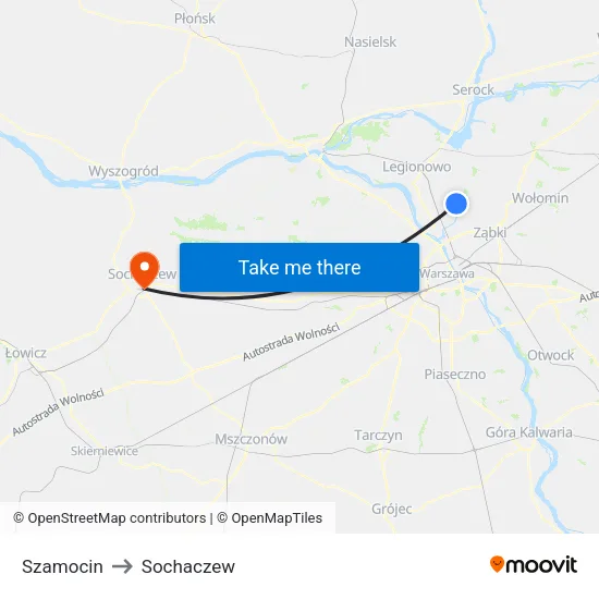 Szamocin to Sochaczew map