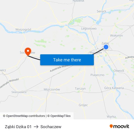 Ząbki Dzika 01 to Sochaczew map