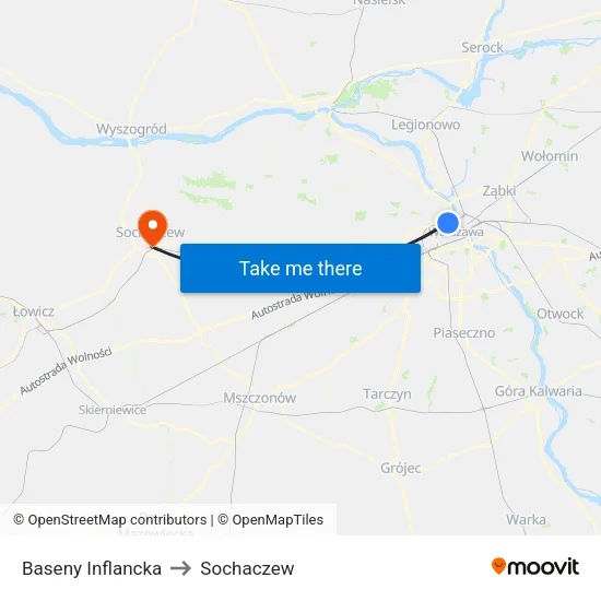 Baseny Inflancka to Sochaczew map