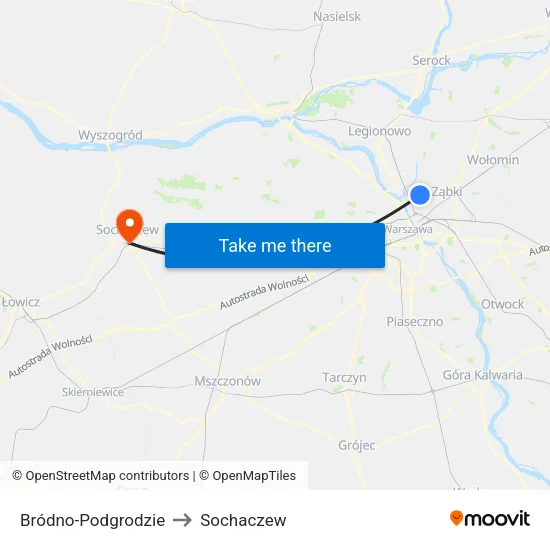 Bródno - Podgrodzie to Sochaczew map