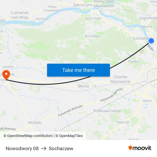 Nowodwory 08 to Sochaczew map