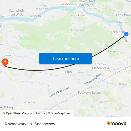 Nowodwory to Sochaczew map