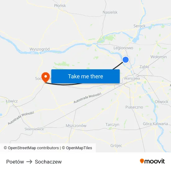 Poetów to Sochaczew map
