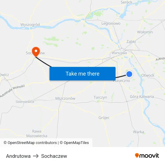 Andrutowa to Sochaczew map