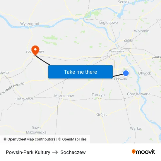 Powsin - Park Kultury to Sochaczew map