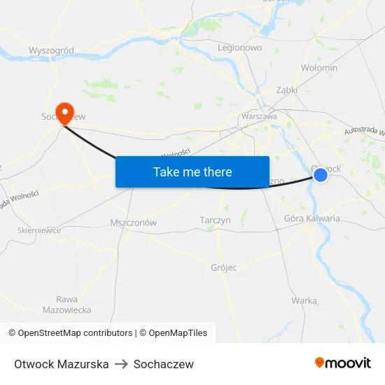 Otwock Mazurska to Sochaczew map