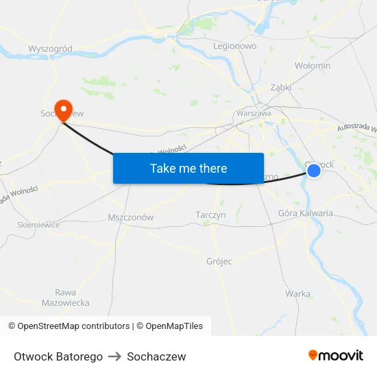 Otwock Batorego to Sochaczew map