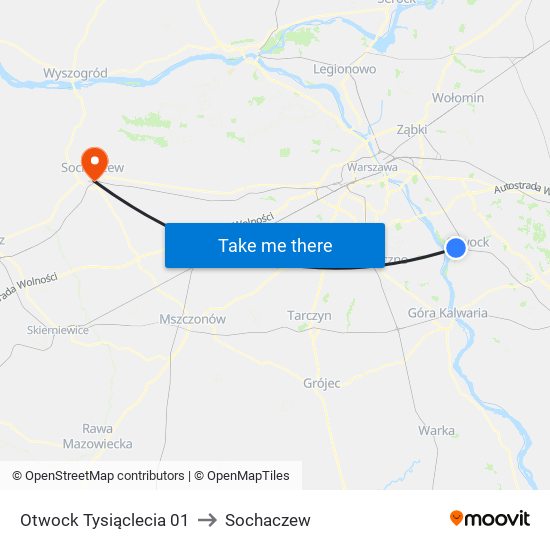 Otwock Tysiąclecia 01 to Sochaczew map