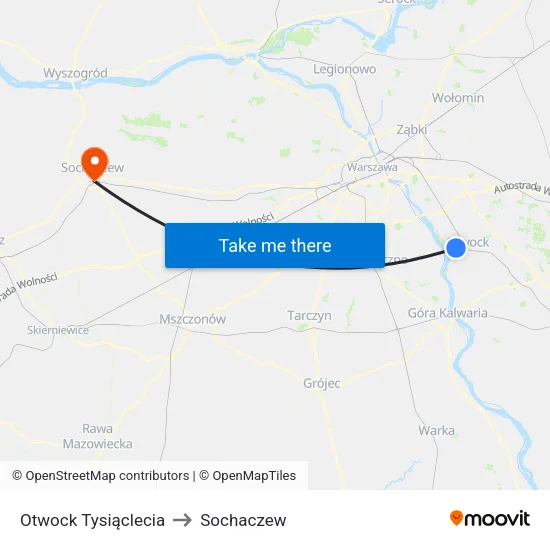Otwock Tysiąclecia to Sochaczew map