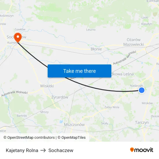 Kajetany Rolna to Sochaczew map