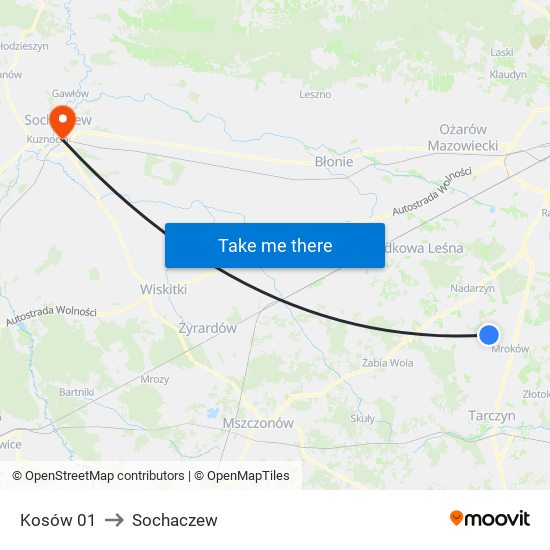 Kosów 01 to Sochaczew map