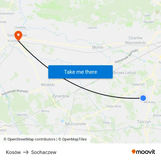 Kosów to Sochaczew map