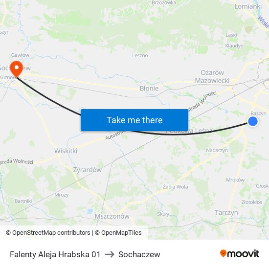 Falenty Aleja Hrabska to Sochaczew map