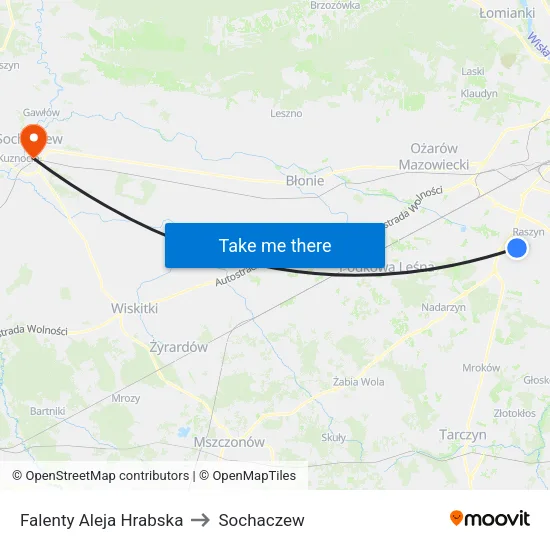 Falenty Aleja Hrabska to Sochaczew map