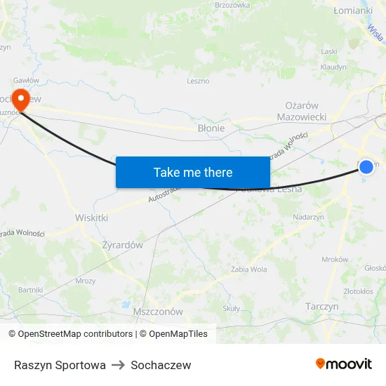 Raszyn Sportowa to Sochaczew map