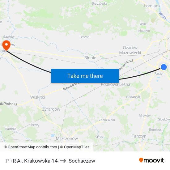 P+R Al. Krakowska 14 to Sochaczew map
