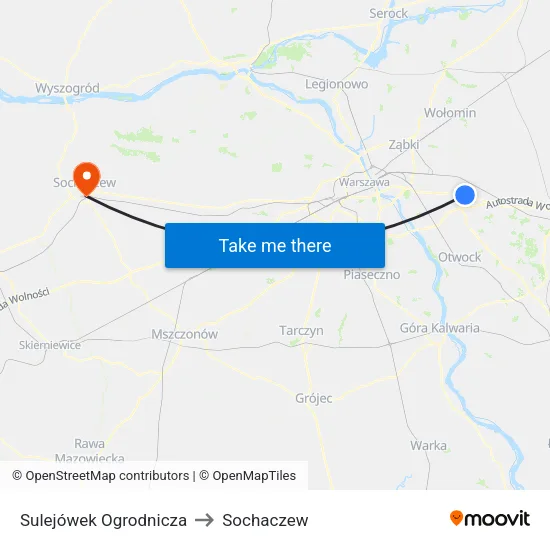 Sulejówek Ogrodnicza to Sochaczew map