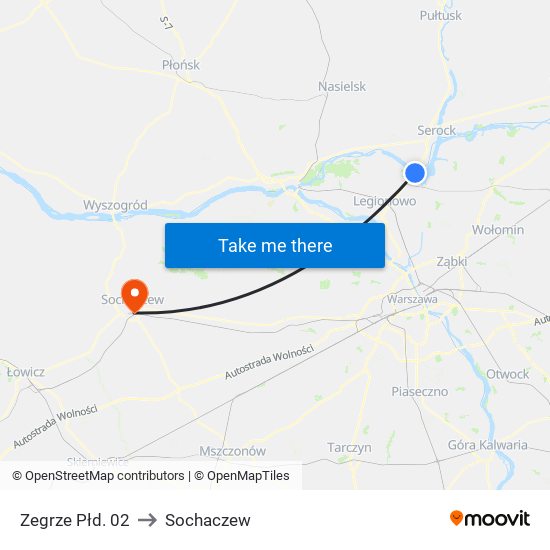 Zegrze Płd. to Sochaczew map